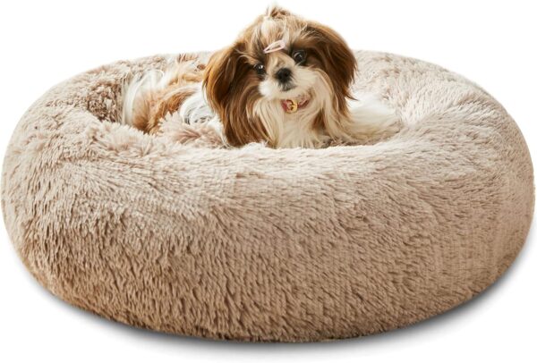 Western Home Donut Pet Bed Calming Dog Bed - Washable Fluffy Plush Puppy Cat Bed with Anti-Slip Bottom, Round Cuddler Pet Bed for Large Medium Small Dogs and Cats, Brown 50cm