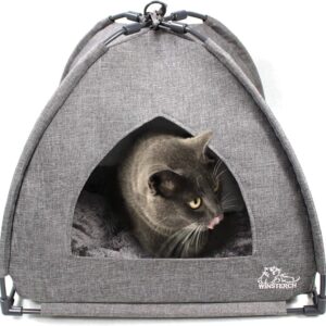 Winsterch Cat Beds for Indoor Cats - Grey Cat Cave Bed Pet Tent House,Warm Small Cat Kitten Bed with Removable Washable Cushioned Pillow, Small Dog Puppy Bed(18.5'' x 18.5'' x 15.8'', Grey)