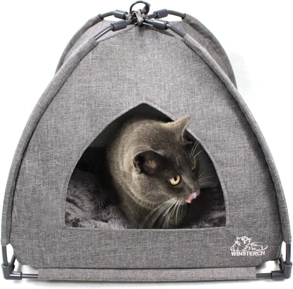 Winsterch Cat Beds for Indoor Cats - Grey Cat Cave Bed Pet Tent House,Warm Small Cat Kitten Bed with Removable Washable Cushioned Pillow, Small Dog Puppy Bed(18.5'' x 18.5'' x 15.8'', Grey)