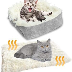 Wordtaiki Cat Bed for Indoor Cats,Self Warming Fluffy Kitten Bed 2 in 1 Washable Foldable Pet Blanket Soft Plush Small Cat Bed Mat Puppy Sleeping Cushion