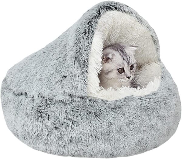 YAGE Calming Cat Bed Fluffy Plush Kitten Bed under 7kg, Washable Anti Anxiety Puppy Bed,Pet Bed for Indoor Cats Small Dog, Soft Warm Donut Cat Sleeping Bag.Patent No.: 6242416(M-50cm, Grey)