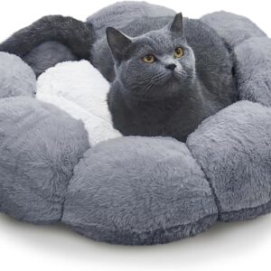 YAGE Cat Bed Warm Cosy Donut Pet Bed Soft Plush Pet Cushion for Indoor Cats and Small Dogs Better Sleeping,Fluffy Kitten Bed Washable,Anti-Slip Bottom-Grey 50x50x13cm