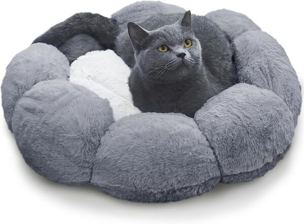 YAGE Cat Bed Warm Cosy Donut Pet Bed Soft Plush Pet Cushion for Indoor Cats and Small Dogs Better Sleeping,Fluffy Kitten Bed Washable,Anti-Slip Bottom-Grey 50x50x13cm