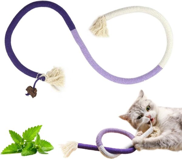 YANGCHUN Catnip Toy Bite Rope, Interactive Cat Toy for Indoor Cats, Kitten Teething Chew Toy Rope, Filled Natural Catnip Cat Chew Teeth Cleaning Stress Release Catnip Cotton Rope Toy-Purple 1PCS