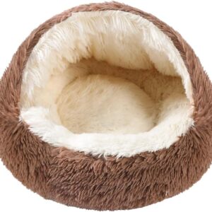 YAUYUOO Cat Bed Pet cat beds for indoor cats Large Cave Dog BedIndoor Washable Non-Slip Cat Nest Pod Windproof Cat Nesting Bed 50cm Half Moon (khaki, 50CM)