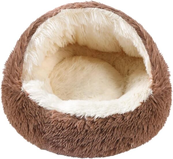 YAUYUOO Cat Bed Pet cat beds for indoor cats Large Cave Dog BedIndoor Washable Non-Slip Cat Nest Pod Windproof Cat Nesting Bed 50cm Half Moon (khaki, 50CM)