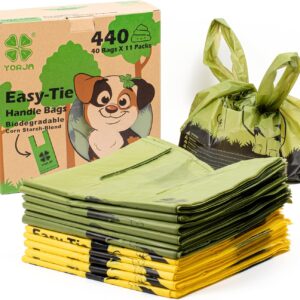 YORJA Tie Handles Dog Poo Bags, 440 Pet Poop Bags, Thick and Strong 100% Leak-Proof Biodegradable Waste Bags