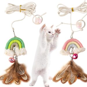 YUDANSI Cat Feather Toy 2pack,Retractable Cat Teaser Toys, Self-Adhesive Hanging Interactive Cat Toy for Indoor Cats Kitten Play Chase Exercise Doorway, Gift for Cats Hunting Chasing to Keep Busy