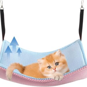 Yanmucy Cat Hammock Beds Breathable Mesh Cat Hanging Hammock Bed Summer Bilayer Pet Cage Hanging Bed for Cats Kittens Rabbits, 53x35CM (pink+blue)