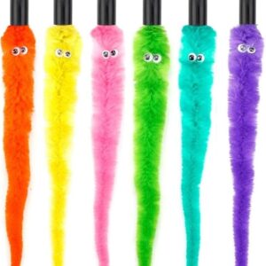 Yunmoxiao 6 PCS Cat Toys Replacement Feather of Worms Kitten Teaser Wand Toy Pet Exercise Wands Toy Assorted Teaser Refills with Bell for Indoor Cats Kitten