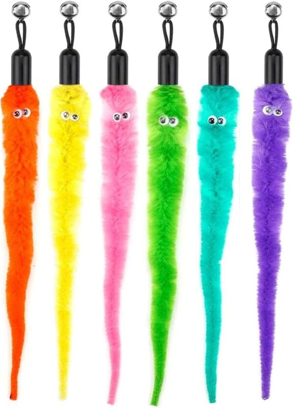 Yunmoxiao 6 PCS Cat Toys Replacement Feather of Worms Kitten Teaser Wand Toy Pet Exercise Wands Toy Assorted Teaser Refills with Bell for Indoor Cats Kitten