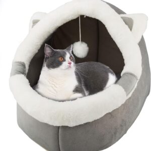 ZNewYear Cat Beds for Indoor with Hanging toy, Small Dog Cave Bed with Anti-Slip, Kitten Tent House Removable Cushioned Pillow, Super Soft Calming Pet Sofa Mats Ideal for Cats and Puppy or Rabbit