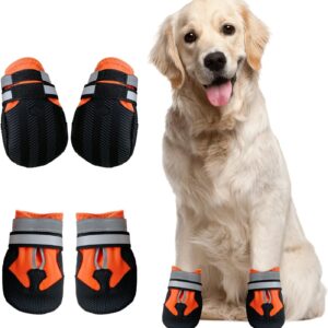 ZOKBOM Dog Boots for Injured Paws - 4Pcs Waterproof Dog Shoes for Large Dogs with Adjustable Safe Reflective Straps, Wear-resistant Anti-Slip Sole Outdoor Dog Paw Protectors for Winter Walking (XL)