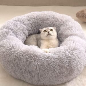 Zhoothyomiru Donut Dog Bed Calming Dog Bed Cat Bed Puppy Bed Sofa Pet Bed Kitten Bed Cat Donut Bed Plush Donut Dog Bed Pet Bed Round Warm Cuddler Kennel Soft Puppy (Light Gray/55Cm)