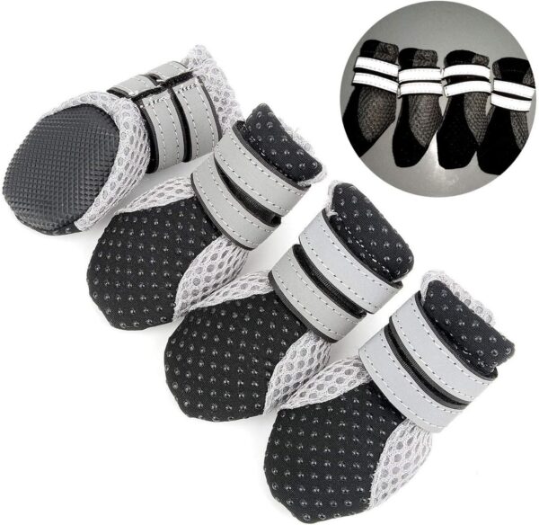 Zunea Paw Protector Dog Boots Summer Non-slip Small Dog Booties Reflective Breathable Soft Mesh Puppy Dog Shoes Heat Resistant for Hot Weather Hot Pavement Black mini S