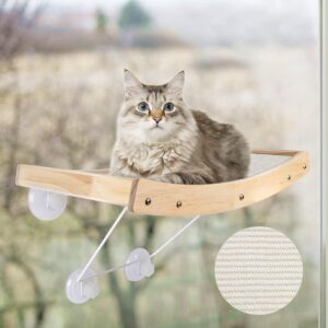 Zvonema Cat Window Bed, Wooden Cat Hammock Perch with Sisal Surface for Windowsill, Cat Window Seat with Suction Cups for for Indoor Cats and Kittens, Up to 40 lbs