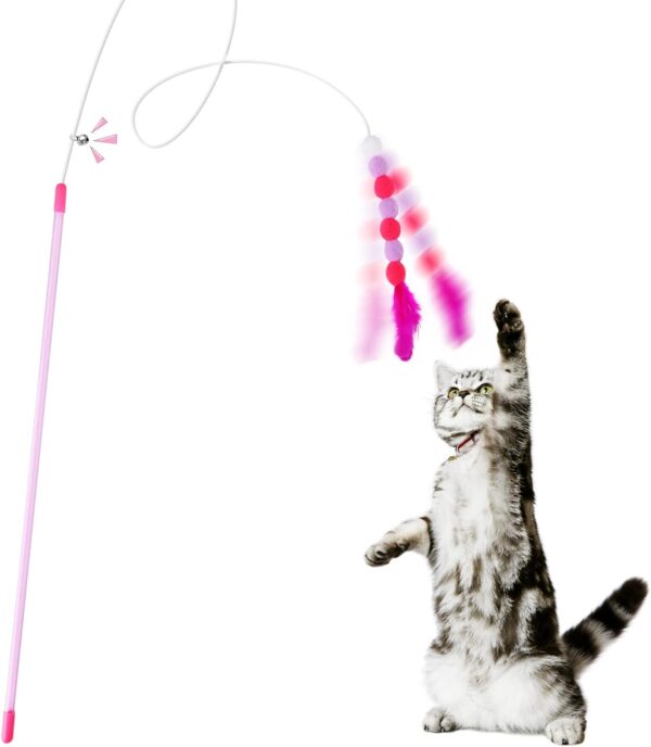 cobee Cat Feather Toys, Soft Cat Wand Toy with Bell Pompom Cat Wand Interactive Cat Toy Training Toys Cat Teaser Toy for Indoor kitten