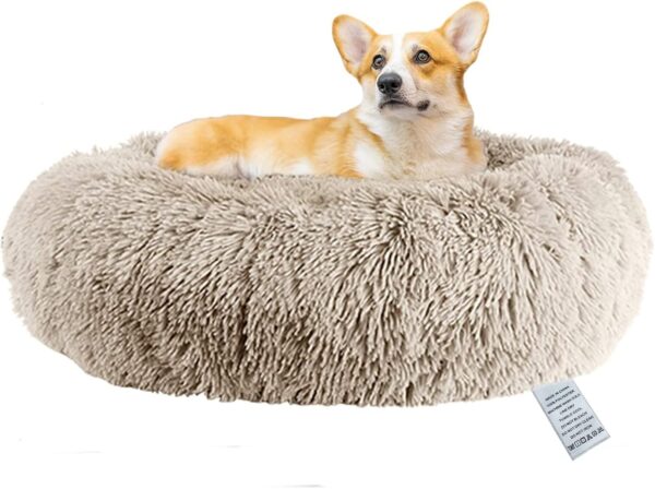 fireowl Calming Dog Bed Small: 50cm Donut Bed Anti Anxiety Dog Bed,Cozy Pet Dog Bed Plush Cuddler Soft Puppy Sofa,Cat Cushion Machine Washable Dog Sofa Bed Beige