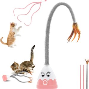 lifefav Cat Toys for Indoor Cats, Electronic Interactive Cat Toys, Upgraded Automatic Plush & Silicone Tail Teaser Toy 2 in 1 Cat Wand Toy, Rechargeable Exercise Toy for Kitten (Pink)