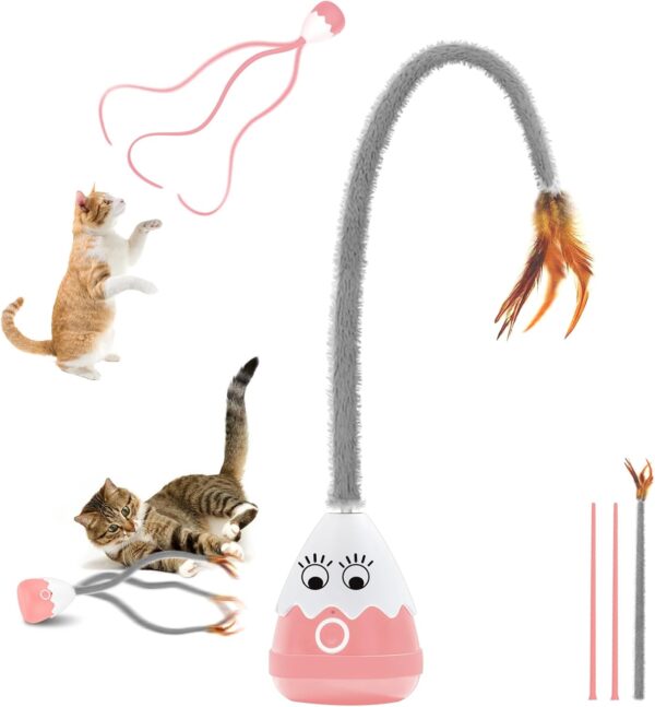 lifefav Cat Toys for Indoor Cats, Electronic Interactive Cat Toys, Upgraded Automatic Plush & Silicone Tail Teaser Toy 2 in 1 Cat Wand Toy, Rechargeable Exercise Toy for Kitten (Pink)