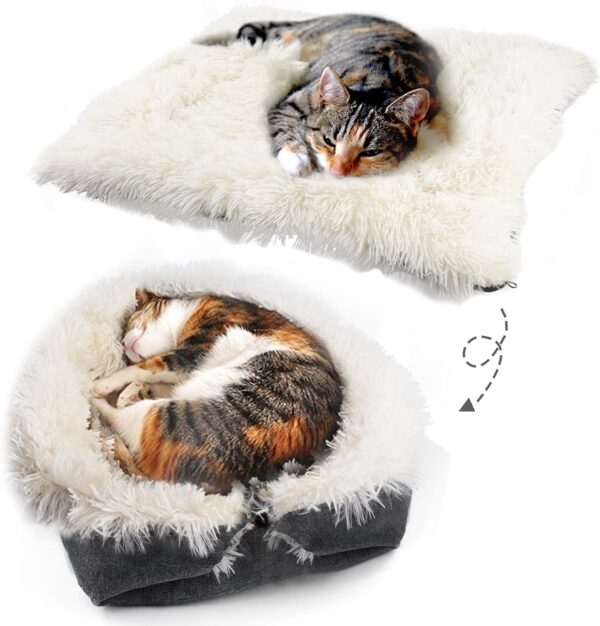 onebarleycorn Cat Bed for Indoor Cats, Soft Cat Bed Self Warming Kitten Bed Fluffy Cat Cushion Bed 2 in 1 Foldable Mat For Kitten Cat, Machine Washable