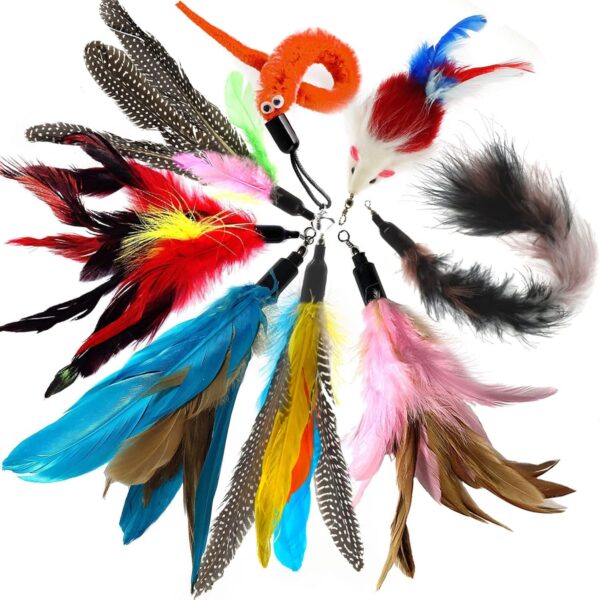 onebarleycorn Cat Toys Feather Refills for Cat Wand Toys Interactive include Replacement Feathers