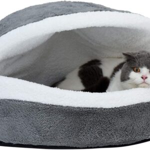 pawstrip Winter Warm Pet Bed Soft Hamburger Shell Pet Sleeping Basket Detachable Washable Semi-Closed Kitten Tent Cave House Cozy Universal Puppy Nest (Gray)