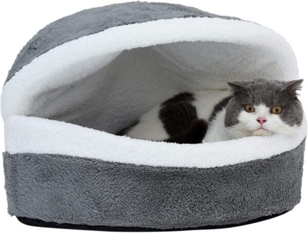 pawstrip Winter Warm Pet Bed Soft Hamburger Shell Pet Sleeping Basket Detachable Washable Semi-Closed Kitten Tent Cave House Cozy Universal Puppy Nest (Gray)