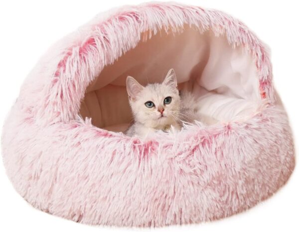 qing yun Cat Cave Bed,Fluffy Cat Hideaway Sleeping Bag,Cozy Plush Warm Pet Dog Cave Bed Anxiety Relief Cat Igloo Bed for Indoor Cats (35cm,Pink)