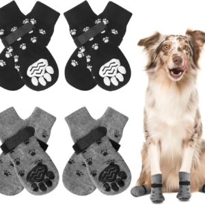 saerryor 4 Pairs Anti Slip Dog Socks, Dog Cat Paw Protectors with Adjustable Straps, Paws Stop Licking Boots for Pet Puppy Dog Indoor Outdoor Hardwood Floor Walking(L)