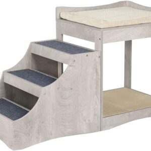 unipaws Pet Bunk Bed with Removable Stairs for Dogs and Cats, Multi-Level Bed Window Perch Seat Platform with Cushion and Cat Scratch Pad, Indoor Use