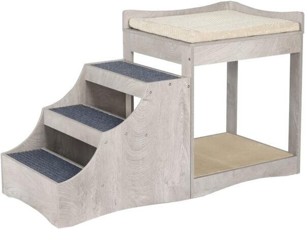 unipaws Pet Bunk Bed with Removable Stairs for Dogs and Cats, Multi-Level Bed Window Perch Seat Platform with Cushion and Cat Scratch Pad, Indoor Use