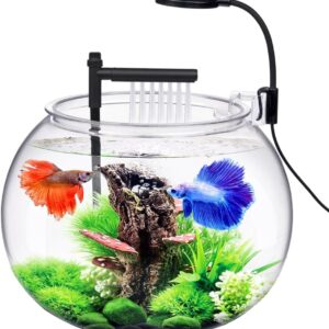 12L Desktop Betta Fish Bowl Kit, Plastic Aquarium with Air Pump & Light & Filter, Small Fish Tank Starter Kit