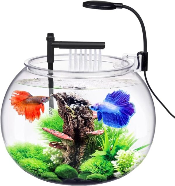 12L Desktop Betta Fish Bowl Kit, Plastic Aquarium with Air Pump & Light & Filter, Small Fish Tank Starter Kit