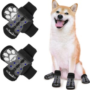 Eyein Anti-Slip Dog Socks Paws Stop Licking - 2 Pairs Thick Dog Socks with Grips & Adjustable Strap for Hardwood Floor Indoor Walking, Dog Socks Injured Paw Protector for Puppy Small Medium Large Dogs