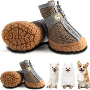 Hcpet Dog Boots Paw Protector, Anti-Slip Breathable Dog Shoes for Small Medium Dogs with Reflective Straps, Waterproof Puppy Booties 4Pcs