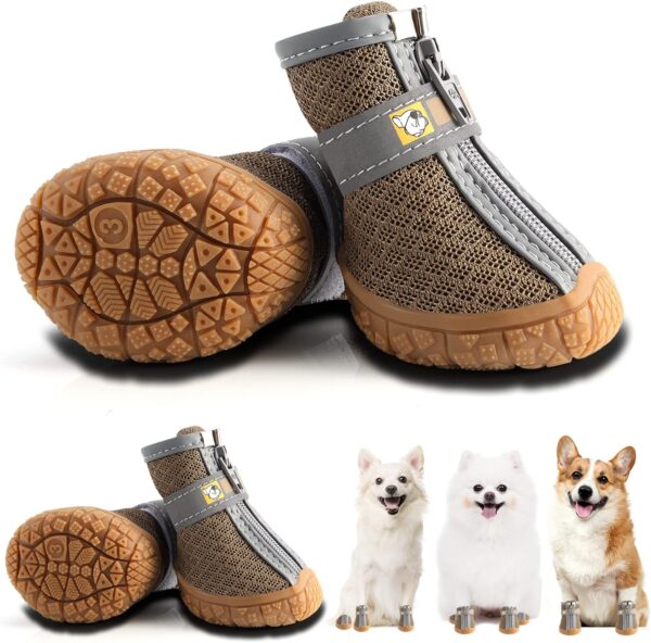 Hcpet Dog Boots Paw Protector, Anti-Slip Breathable Dog Shoes for Small Medium Dogs with Reflective Straps, Waterproof Puppy Booties 4Pcs