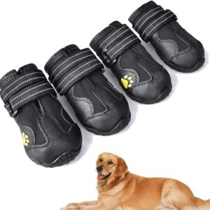 Havenfly Protective Dog Boots,4 PCS Waterproof Dog Shoes with Adjustable Straps Reflective,Dog Shoes with Wear-resistant and Rugged Anti-Slip Sole for Small Medium Large Dogs (2)