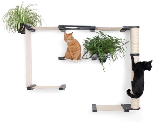 CatastrophiCreations Mini Garden - Multiple-Level Cat Hammock & Climbing Activity Center -Wall-Mounted Cat Tree Shelves, Natural/Natural