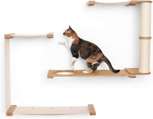 CatastrophiCreations Dakota - Multiple-Level Cat Hammock & Climbing Activity Center Wall-Mounted Cat Tree Shelves, English Chestnut/Charcoal Gray