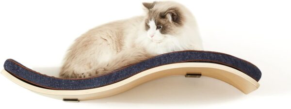 LIORCE Cat Shelf with Comfortable Cat Cushion - Wave Modern Cat Bed - Minimalistic Floating Cat Wall Perch - Wooden Wall Mounted Cat Furniture for Sleeping, Playing, Climbing, and Lounging