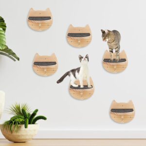 kathson 6 Pcs Cat Wall Mounted Shelves, Cat Wall Steps Shelves Wood Cat Climbing Shelves Cat Stairs with Non Slip Felt Cat Ladder Cat Wall Bed Cat Wall Furniture Cat Perch for Springboard Playing