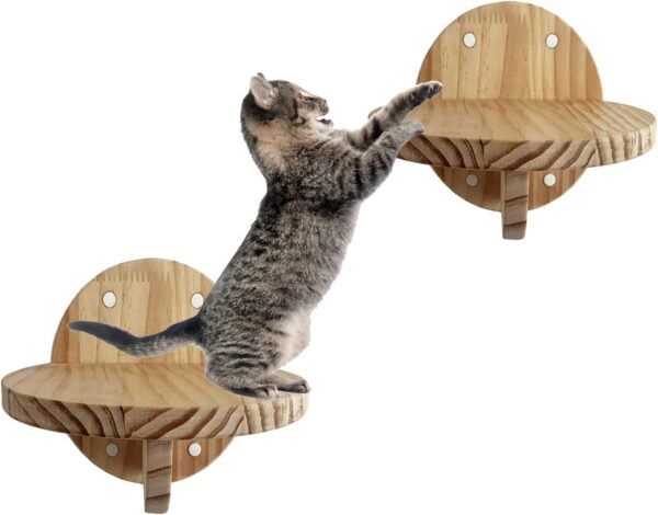 2 Set Cat Wall Shelves,Wood Cat Wall Climbing Steps - Cat Wall Ladder Stairs,Wall Mounted Cat Climbing Step Cat Wall Shelf Cat Climber Solid Wood Cat Climbing Shelf for Indoor Playing Lounging (2 Set)