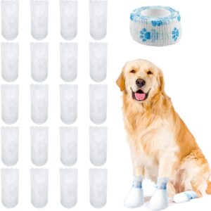 20Pcs Disposable Dog Socks, Dustproof Waterproof Dog Shoes Stop Licking Pet Paw Protectors for Injured Paws with Bandage, Pet Foot Cover for Indoor Outdoor Walking Suit for 16~38 lb Dog