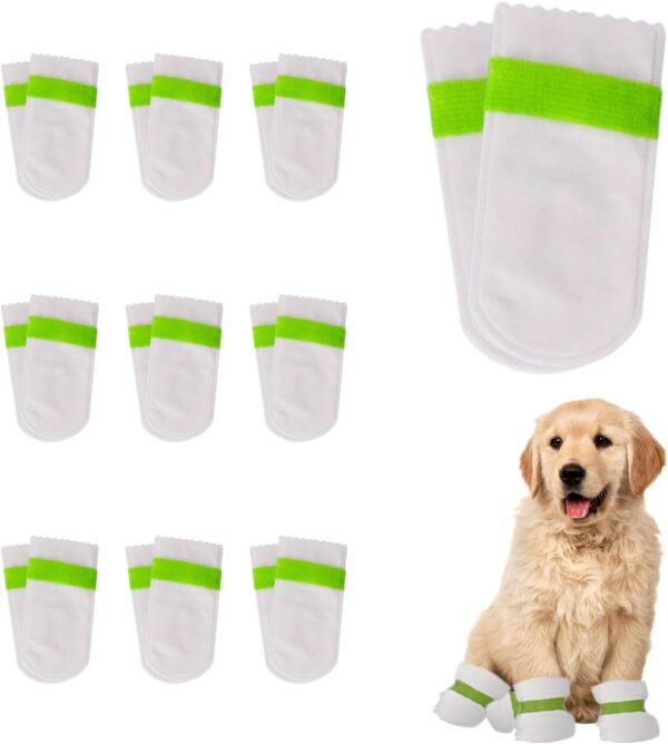 20pcs Disposable Dog Shoes for Injured Paws Waterproof Non-Woven Dog Boots Paw Protector with Self-Adhesive Bandage Dog Socks Paws Stop Licking Dustproof Pet Dog Shoe Covers for Small Dogs (S)