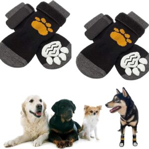 2pairs Double Anti-Slip Dog Socks - Non-Skid, Breathable Paw Protectors with Adjustable Straps for Dogs & Cats, Ideal for Injury Recovery, Licking Prevention, and Floor Protection