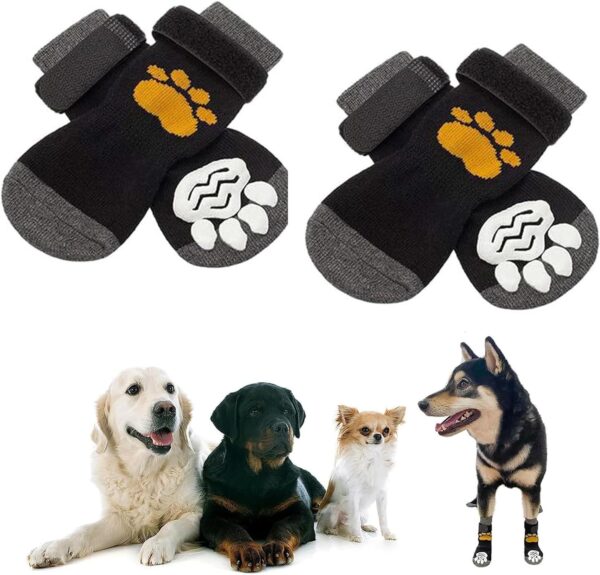 2pairs Double Anti-Slip Dog Socks - Non-Skid, Breathable Paw Protectors with Adjustable Straps for Dogs & Cats, Ideal for Injury Recovery, Licking Prevention, and Floor Protection