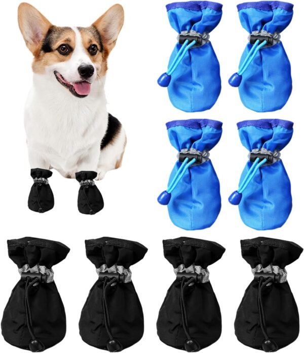 4 Pairs Of Pet Dog Shoes, Soft Sole Pet Shoes, Drawstring Pet Shoes, Anti-Slip Dog Paw Protectors, Indoor And Outdoor Dog Shoes, Waterproof Pet Rain Boots