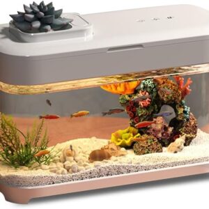 4.28-Gallon Acrylic Aquarium with LED Lights Modern Compact Tank for Tabletop or Desktop Display,Aquarium Air Pump for Fish Tank Aquarium Starter Kits,Self Cleaning Acrylic Small Aquarium