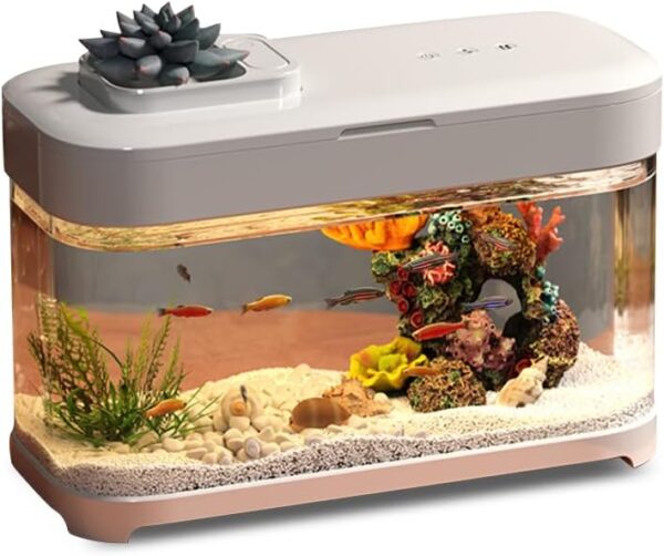 4.28-Gallon Acrylic Aquarium with LED Lights Modern Compact Tank for Tabletop or Desktop Display,Aquarium Air Pump for Fish Tank Aquarium Starter Kits,Self Cleaning Acrylic Small Aquarium